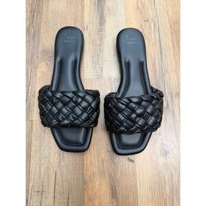 A New Day Black Woven Slide Sandals Square Toe Braided Size 8